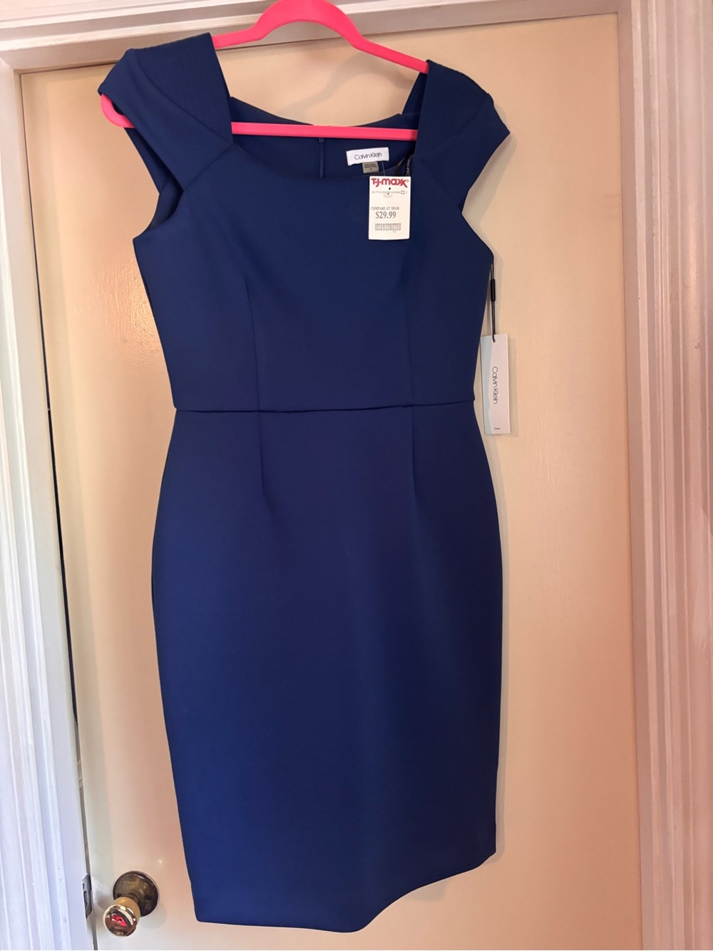 Calvin Klein Navy Blue Cap-Sleeve Sheath Dress